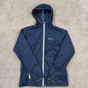 Marmot Hooded Jacket L Youth Blue Full Zip Lightweight Windbreaker Outdoor Coat